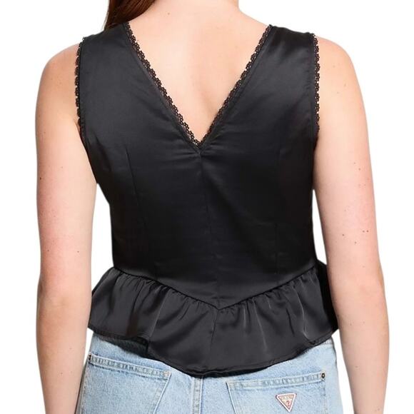 Guess Women’s Gia Tie Front Floral Embroidered Sleeveless Top Black Size L - Picture 3 of 3